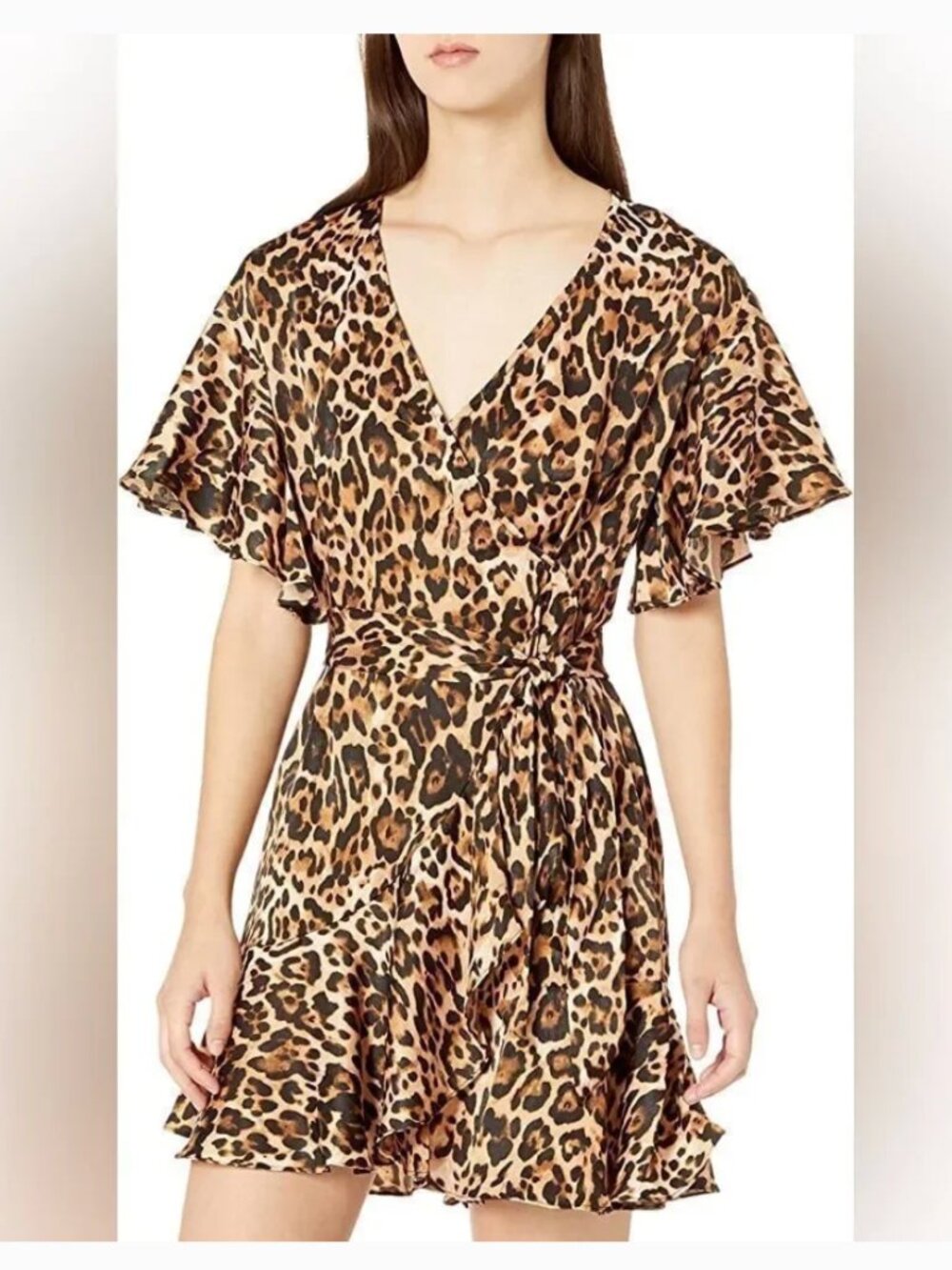 BB Dakota Wild Card Leopard Print Satin Wrap Dress